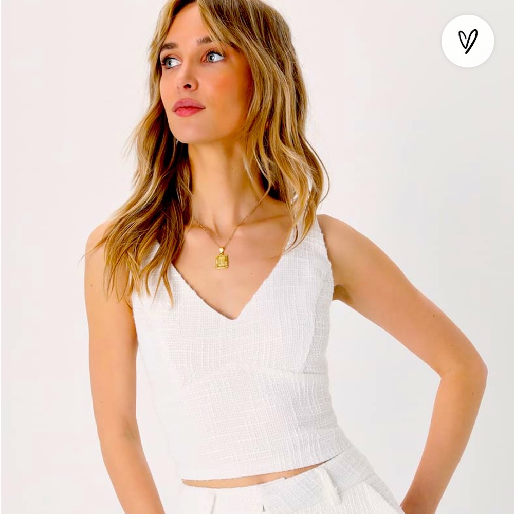 ❌SOLD❌ Lulus Sunny Sophistication Ivory Tweed Cropped Tank Top XS